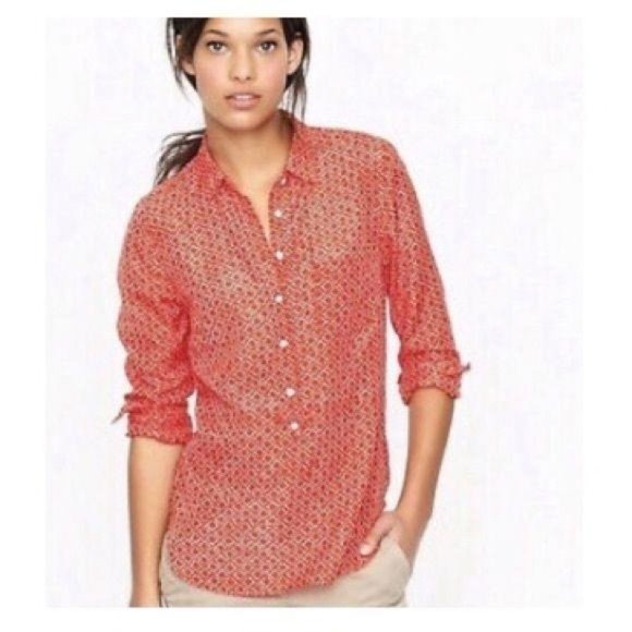 J Crew Red Coral Medium Charise Ikat Print Top - Picture 2 of 10